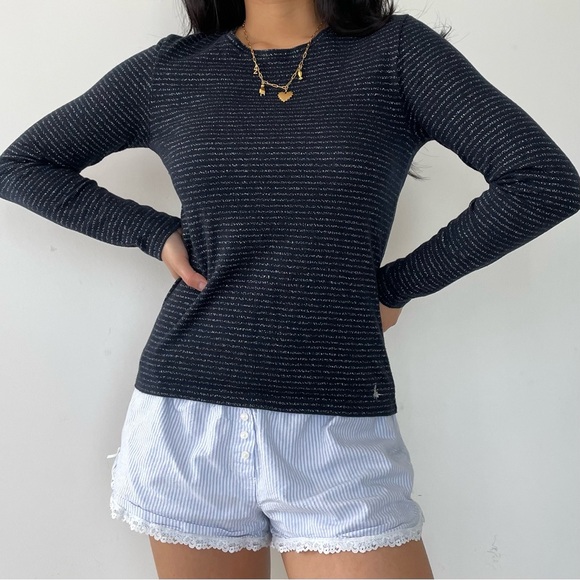 Jack Wills Navy and Silver Metallic Striped Long Sleeve Top - Small - Picture 3 of 5